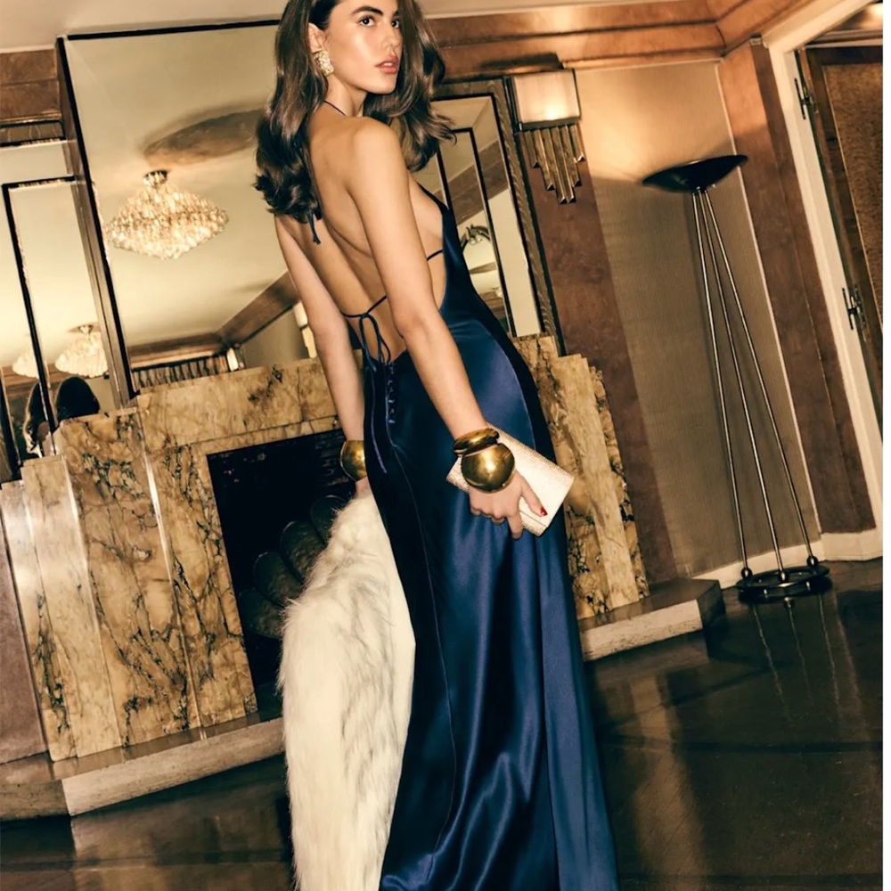 NWT Reformation Jeany Silk Dress - Navy